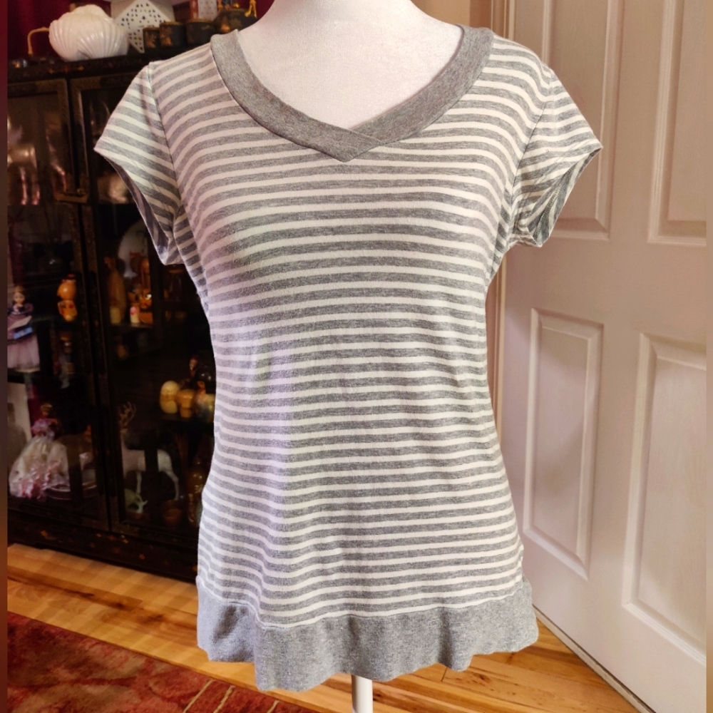 SO Striped V Neck Top